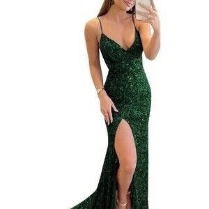 Lowime Spaghetti Strap Dress With Slit Sexy Sequin Christmas Party 3xl stretchy